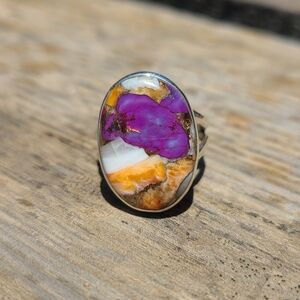 Purple Spiny Oyster Turquoise 925 Ring